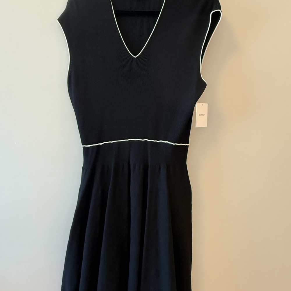Ellen Tracy Black and White Fit and Flare Midi Dress